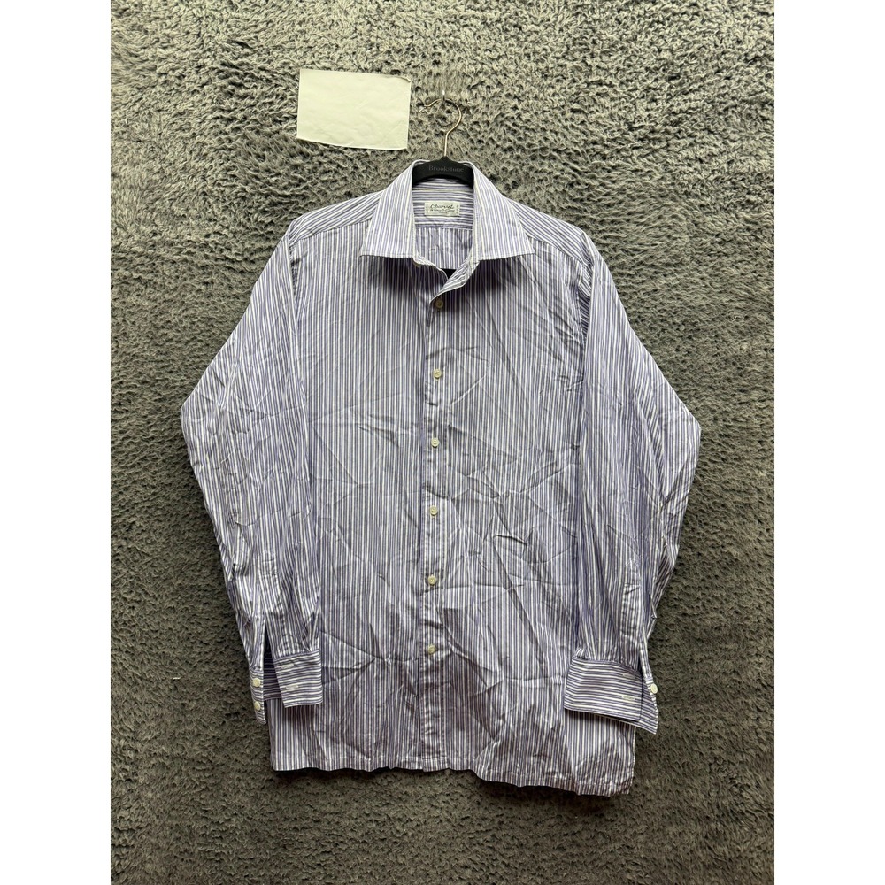 Charvet Place Vendome Striped Button Up Long Sleeve Shirt Lavender Size L/XL